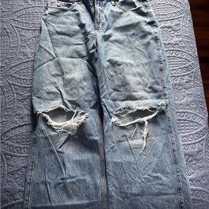 Hollister Distressed Ultra High Rise Baggy Light Blue Jeans